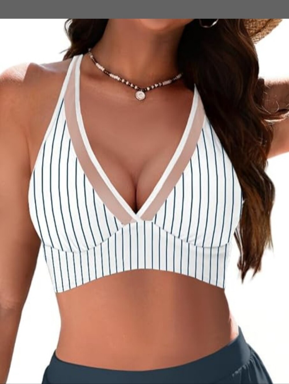 Striped V-Neck White & Navy Women’s Swim Top Sz L NWT ✨️5/$30